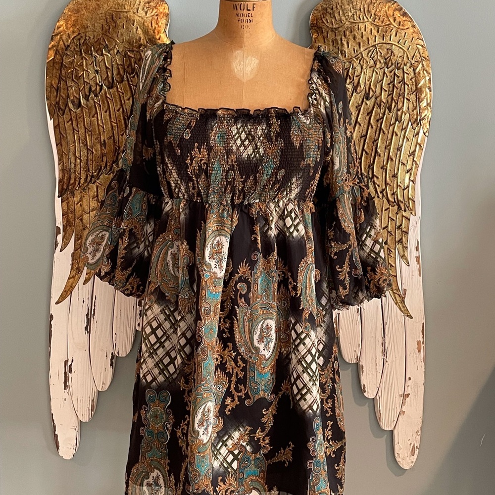 Black Paisley Ballon Sleeve Dress